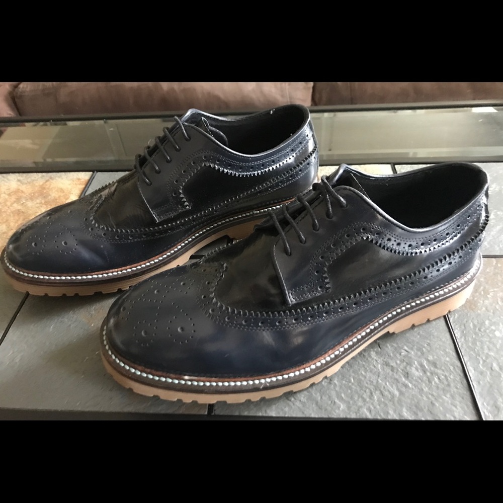 Wingtips Blue Black Brogues Italian Leather  Prada Made in 🇮🇹 ITALY